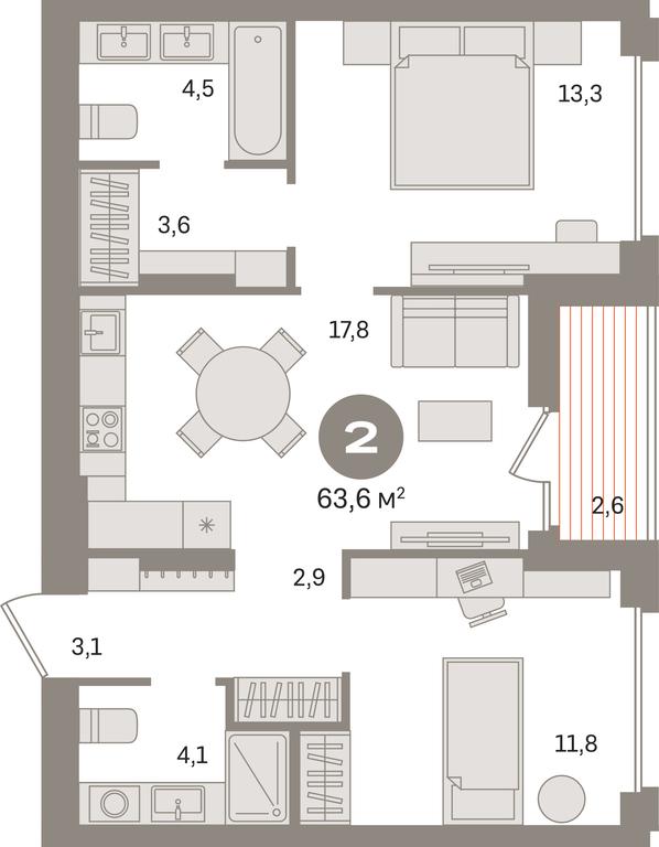 2-BD Apartment Sale, 63.6 sq. m. at Pervy kvartal, Kalinovaya ulitsa, derevnya Sapronovo, Leninskiy City District, Moscow Region, Russia #1