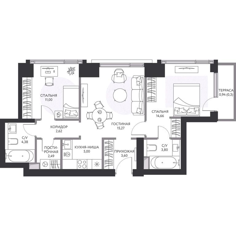 2-BD Apartment Sale, 64.5 sq. m. at Hide, 1st Setunsky Drive, вл6, Moscow, Russia #1 2-BD Apartment Sale, 64.5 sq. m. at Hide, 1st Setunsky Drive, вл6, Moscow, Russia #1