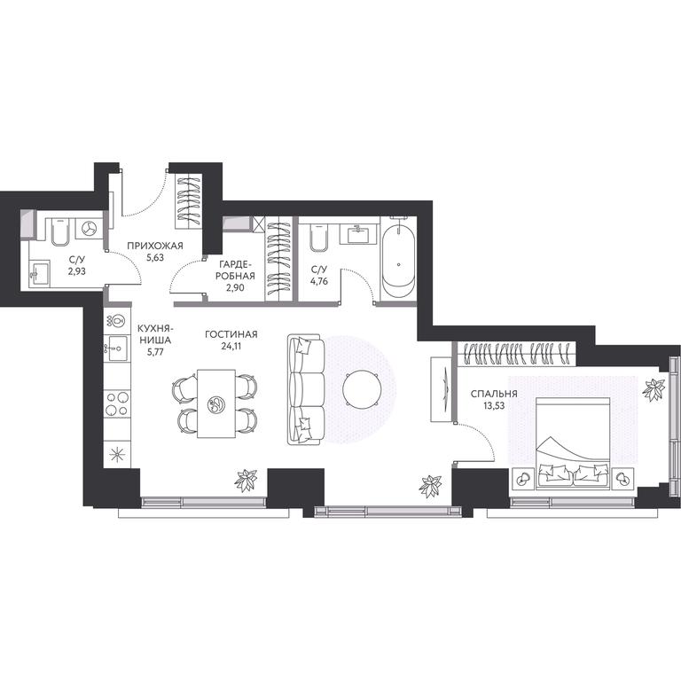 1-BD Apartment Sale, 60 sq. m. at Hide, 1st Setunsky Drive, вл6, Moscow, Russia #1 1-BD Apartment Sale, 60 sq. m. at Hide, 1st Setunsky Drive, вл6, Moscow, Russia #1