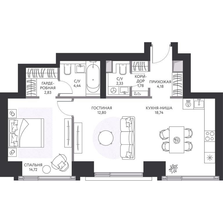 1-BD Apartment Sale, 62.3平方米 at Hide, 1st Setunsky Drive, вл6, Moscow, Russia #1 1-BD Apartment Sale, 62.3平方米 at Hide, 1st Setunsky Drive, вл6, Moscow, Russia #1