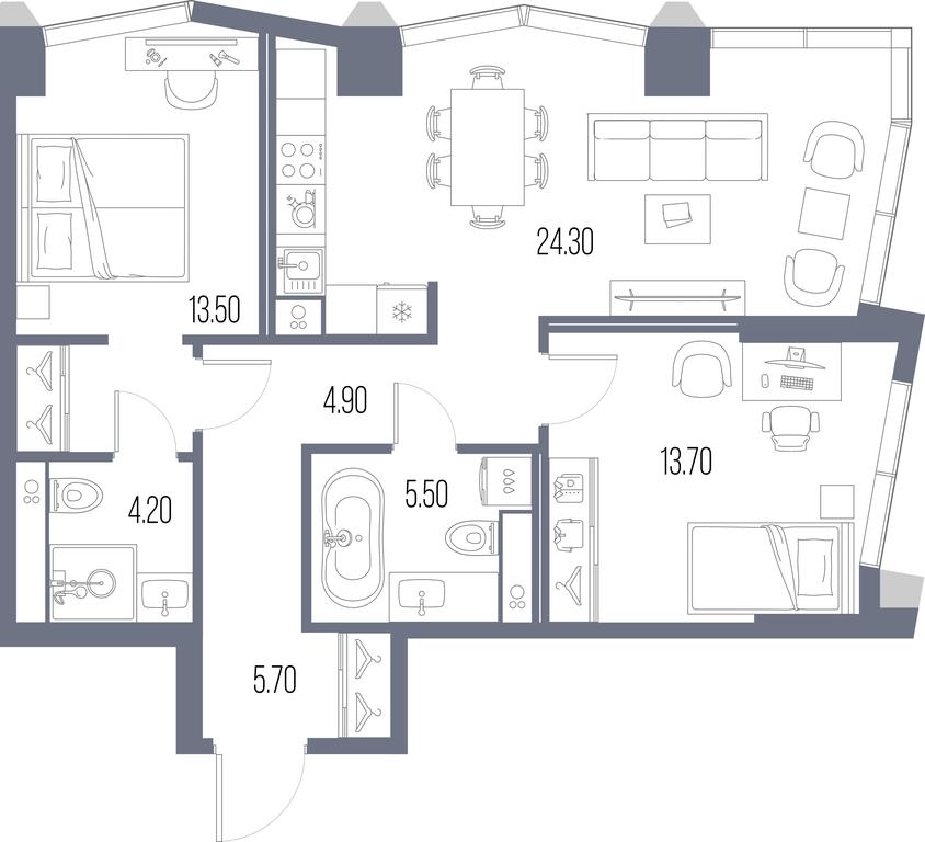 2-BD Apartment Sale, 71.8 sq. m. at Severny Port, Leningradskoye Highway, Moscow, Russia #1