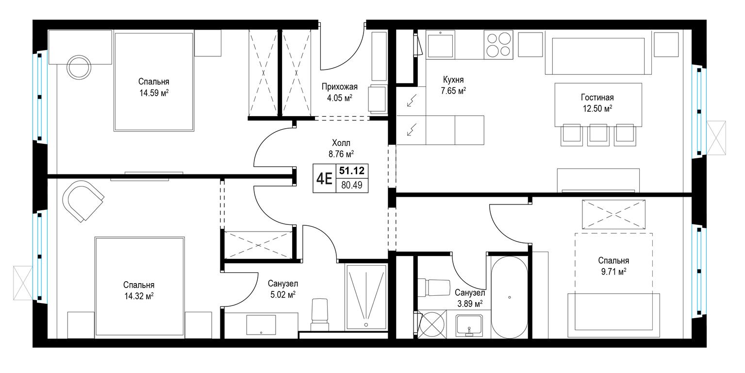 3-BD Apartment Sale, 80.7平方米 at Eko Vidnoe 2.0, kvartal Tsentralny, 1, Kupelinka Subdistrict, derevnya Sapronovo, Leninskiy City District, Moscow Region, Russia #1