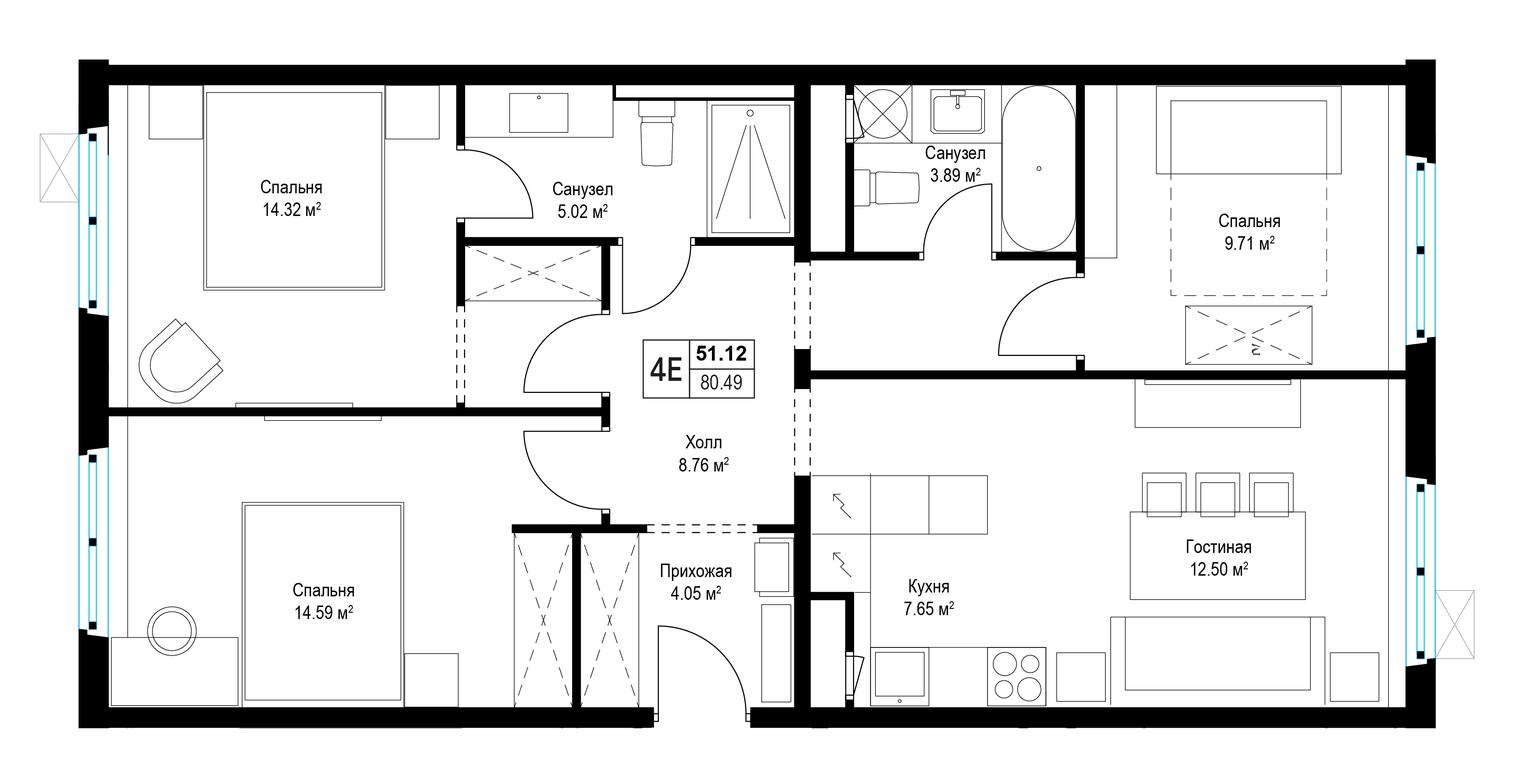 3-BD Apartment Sale, 80.7 sq. m. at Eko Vidnoe 2.0, kvartal Tsentralny, 1, Kupelinka Subdistrict, derevnya Sapronovo, Leninskiy City District, Moscow Region, Russia #1