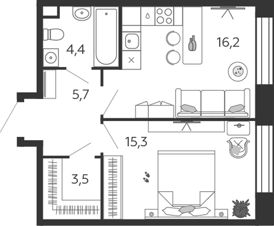 1-BD Apartment Sale, 45.1 sq. m. at Shagal, Автозаводская улица, 23, Москва, Россия #1