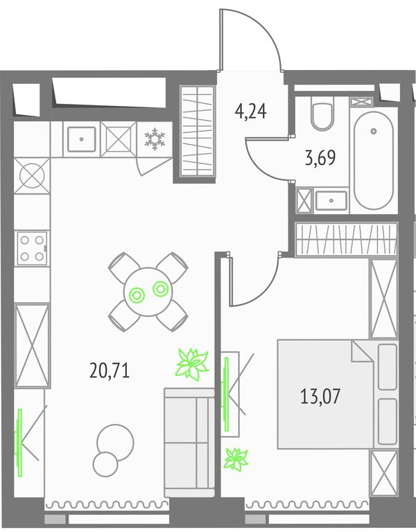 1-BD Apartment Sale, 41.71 sq. m. at Upside Towers, Ogorodny Drive, 4с1, Moscow, Russia #1