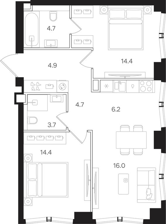 2-BD Apartment Sale, 69 sq. m. at Mangazeya na Tulskoy, Bolshaya Tulskaya Street, Moscow, Russia #1