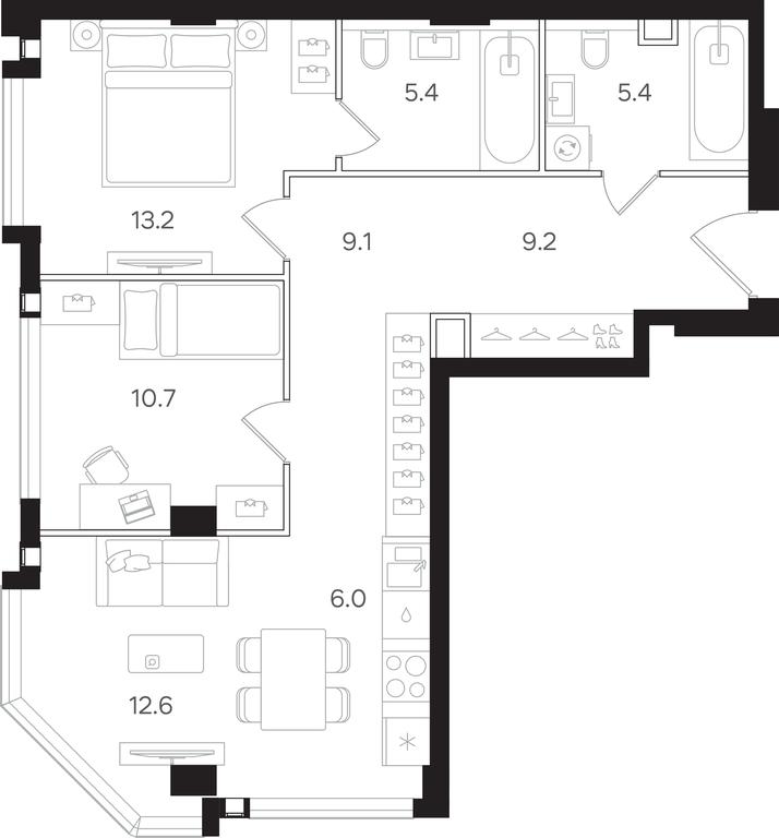 2-BD Apartment Sale, 71.6 sq. m. at Mangazeya na Tulskoy, Bolshaya Tulskaya Street, Moscow, Russia #1