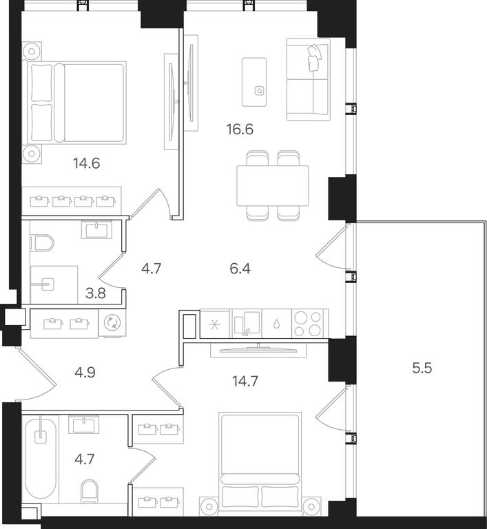 2-BD Apartment Sale, 75.9 sq. m. at Mangazeya na Tulskoy, Bolshaya Tulskaya Street, Moscow, Russia #1