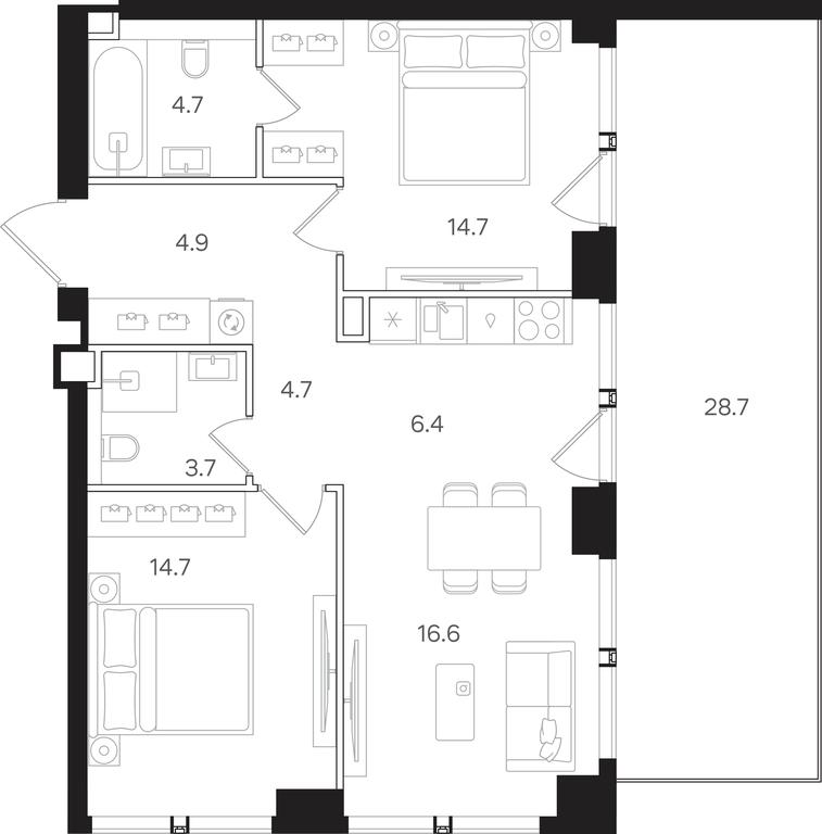 2-BD Apartment Sale, 79.3平方米 at Mangazeya na Tulskoy, Bolshaya Tulskaya Street, Moscow, Russia #1