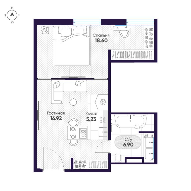 1-BD Apartment Sale, 46.6平方米 at Cosmos Selection Arbat Apartments, Noviy Arbat Street, 2, Moscow, Russia #1
