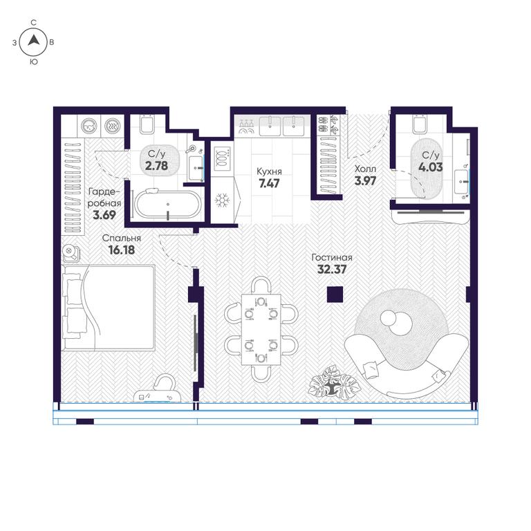 2-BD Apartment Sale, 72.1平方米 at Cosmos Selection Arbat Apartments, Noviy Arbat Street, 2, Moscow, Russia #1