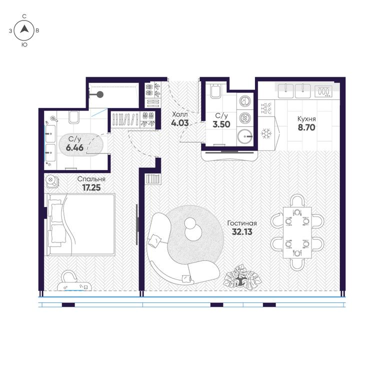 2-BD Apartment Sale, 71.7平方米 at Cosmos Selection Arbat Apartments, Noviy Arbat Street, 2, Moscow, Russia #1