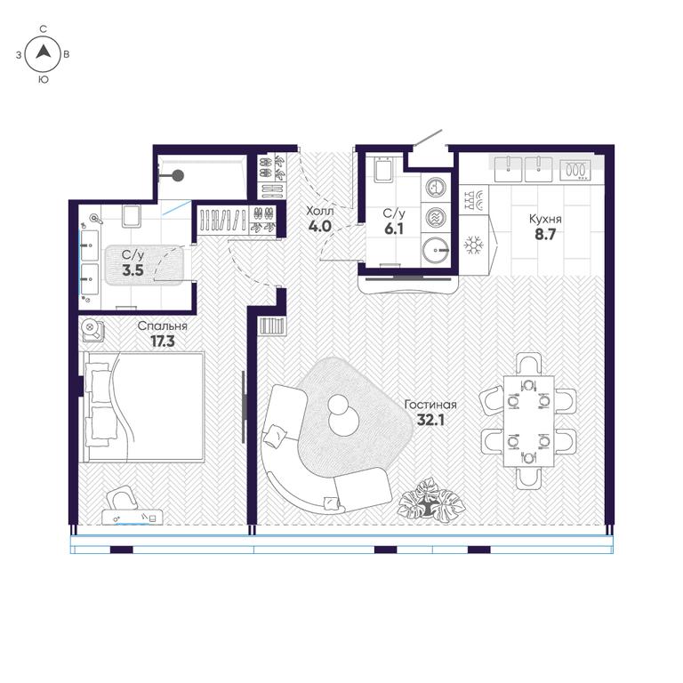 2-BD Apartment Sale, 71.7平方米 at Cosmos Selection Arbat Apartments, Noviy Arbat Street, 2, Moscow, Russia #2