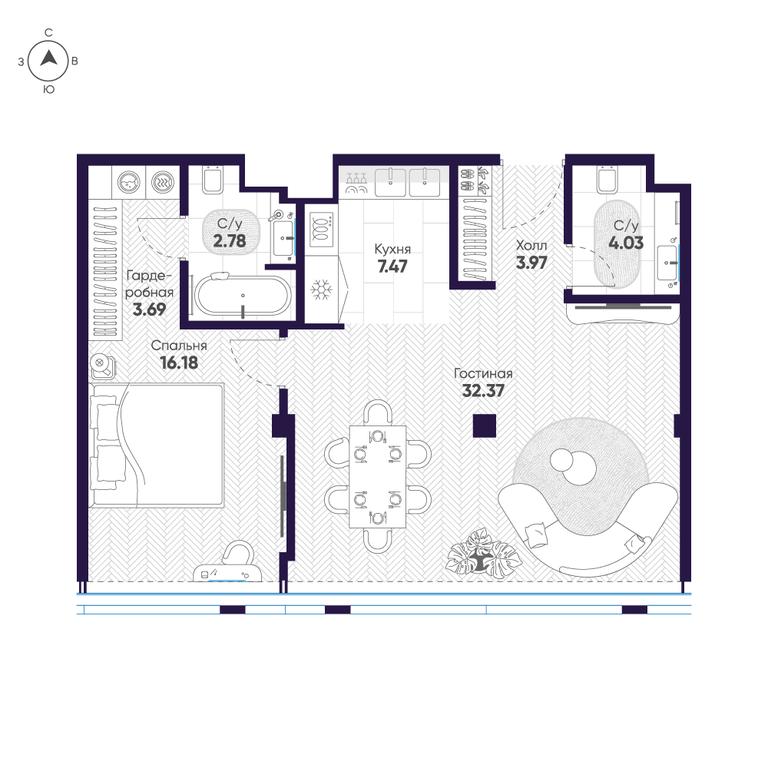 2-BD Apartment Sale, 73.5平方米 at Cosmos Selection Arbat Apartments, Noviy Arbat Street, 2, Moscow, Russia #1