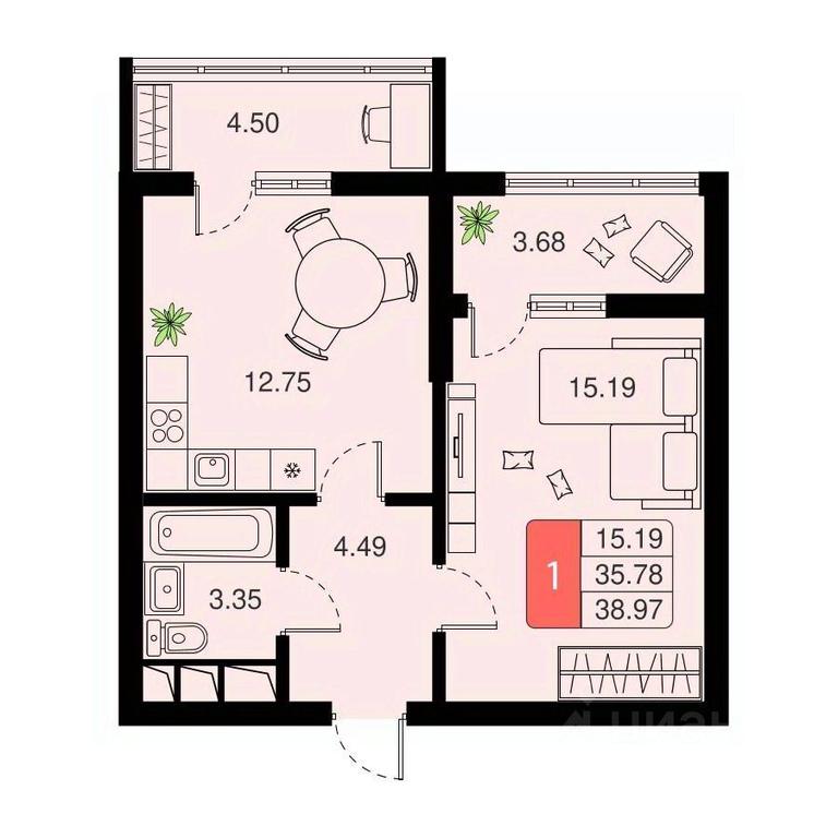 Apartment Sale, 38.97平方米 at Khimki Taym, mikrorayon Planernaya, Khimki, Moscow Region, Russia #1