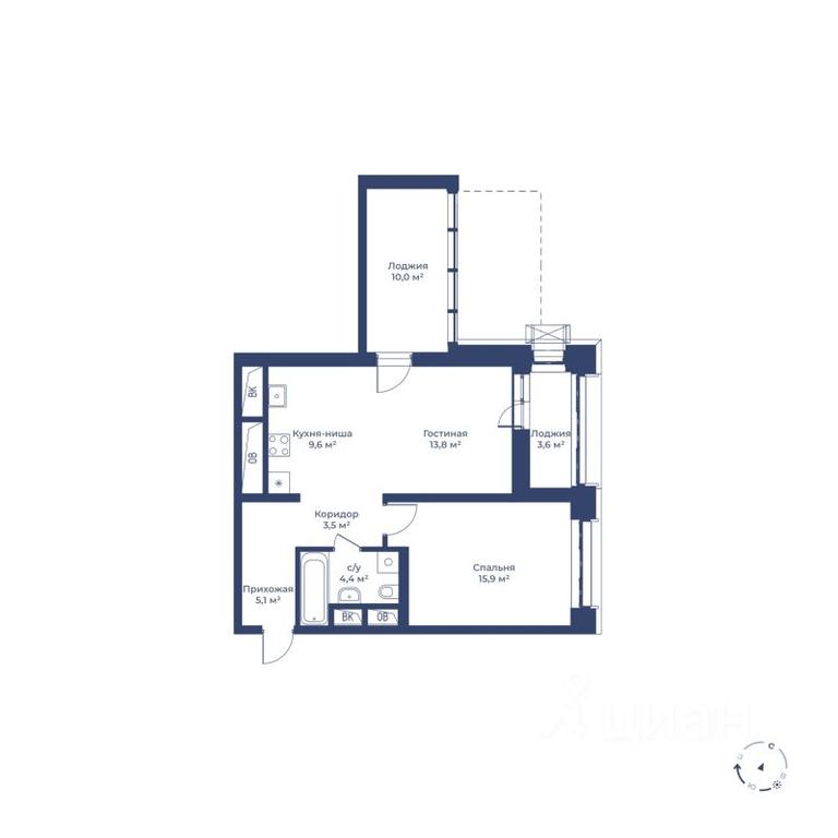 1-BD Apartment Sale, 59.1平方米 at Tsvetochny gorod, Magistralnaya ulitsa, Mytischi, Moscow Region, Russia #1