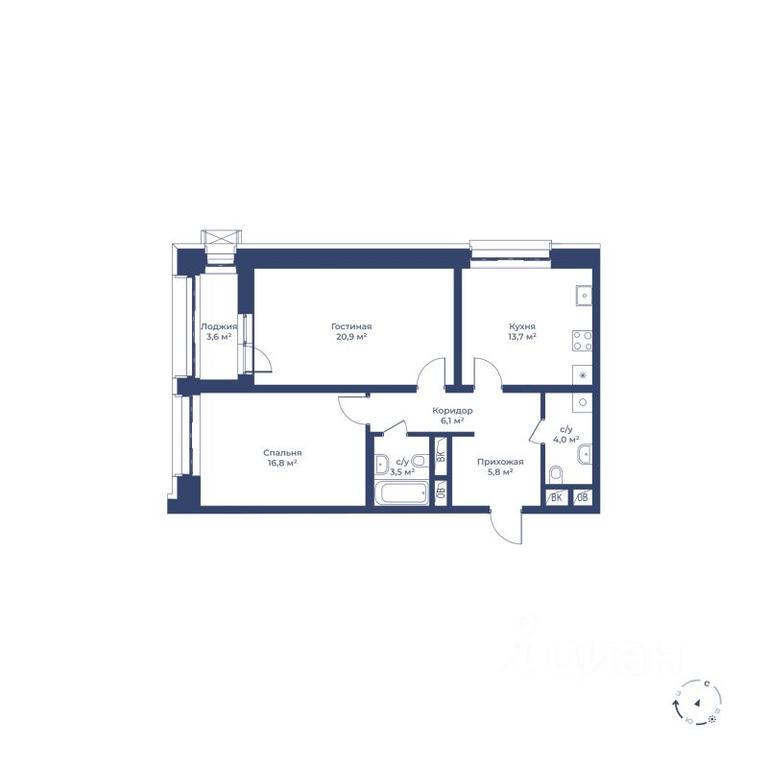 1-BD Apartment Sale, 72.6 sq. m. at Tsvetochny gorod, Magistralnaya ulitsa, Mytischi, Moscow Region, Russia #1