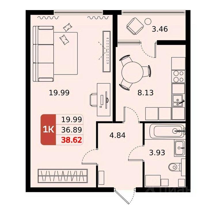 Продажа квартиры, 38,62 м² в ЖК «Домодедово парк», улица Творчества, село Домодедово, городской округ Домодедово, Московская область, Россия #1