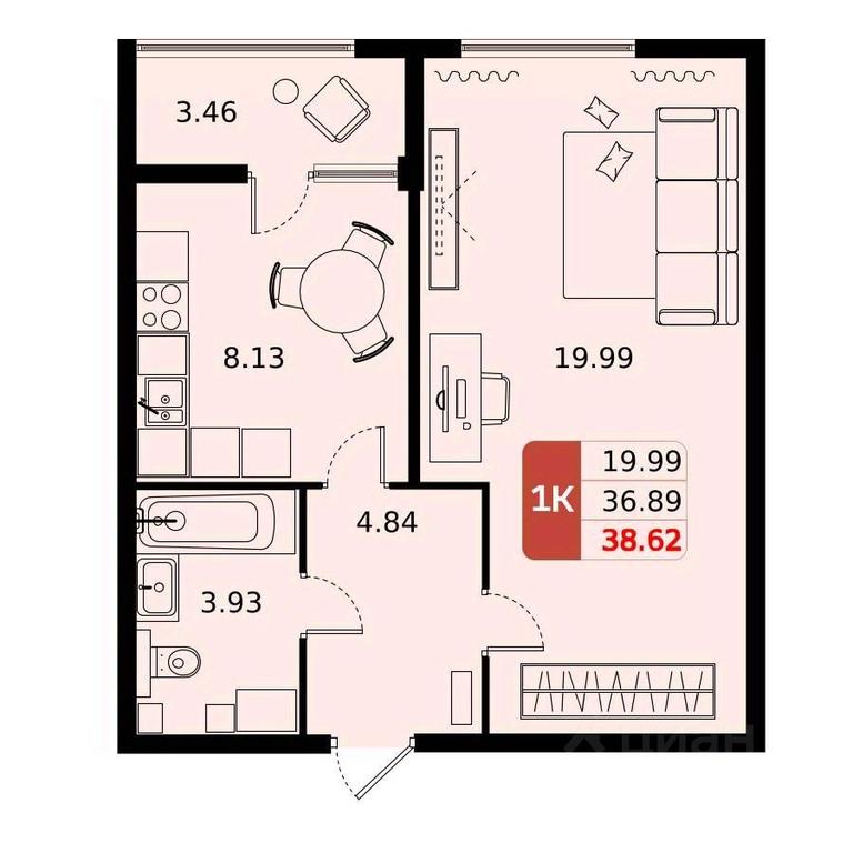 Продажа квартиры, 38,62 м² в ЖК «Домодедово парк», улица Творчества, село Домодедово, городской округ Домодедово, Московская область, Россия #1