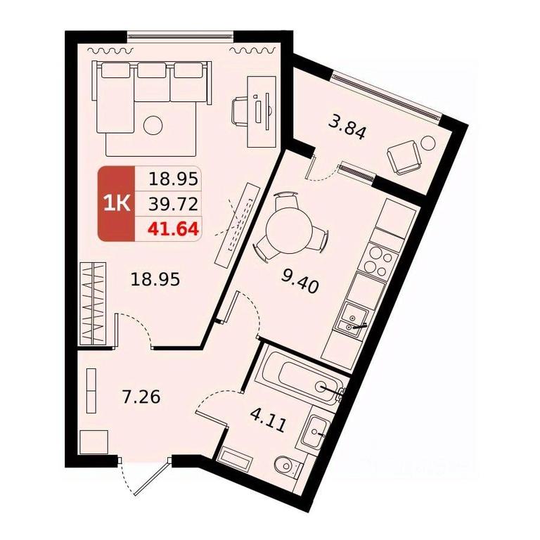 Продажа квартиры, 41,64 м² в ЖК «Домодедово парк», улица Творчества, село Домодедово, городской округ Домодедово, Московская область, Россия #1