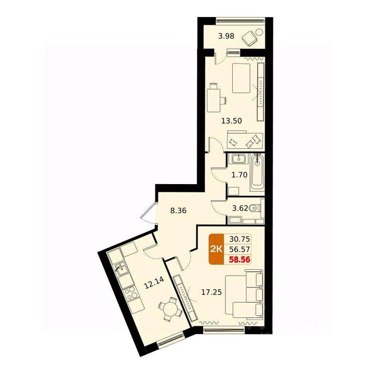 1-BD Apartment Sale, 58.56 sq. m. at Domodedovo park, Tvorchestva Street, Domodedovo Village, Domodedovo City District, Moscow Region, Russia #1 1-BD Apartment Sale, 58.56 sq. m. at Domodedovo park, Tvorchestva Street, Domodedovo Village, Domodedovo City District, Moscow Region, Russia #1