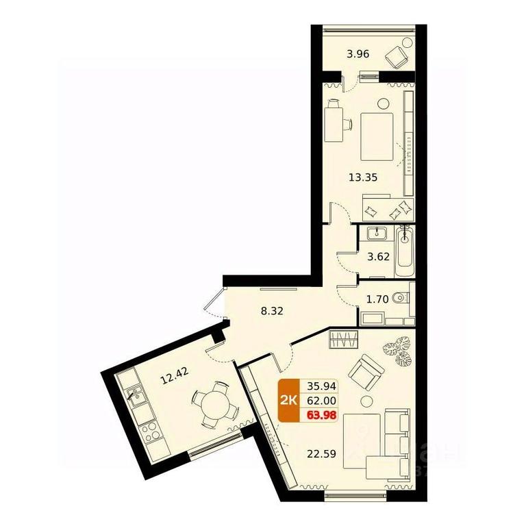 1-BD Apartment Sale, 63.98平方米 at Domodedovo park, Tvorchestva Street, Domodedovo Village, Domodedovo City District, Moscow Region, Russia #1 1-BD Apartment Sale, 63.98平方米 at Domodedovo park, Tvorchestva Street, Domodedovo Village, Domodedovo City District, Moscow Region, Russia #1