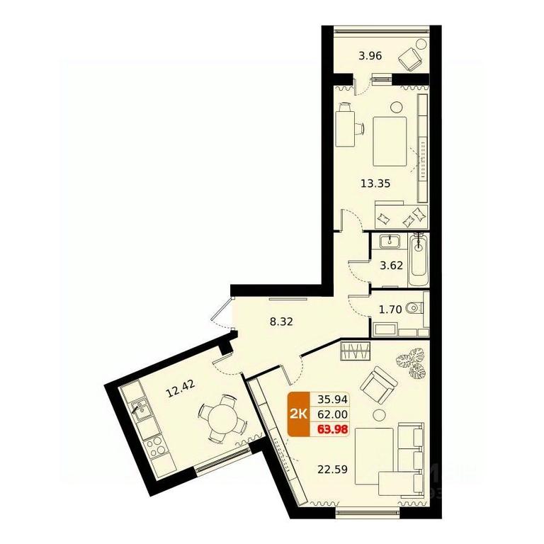 1-BD Apartment Sale, 63.98 sq. m. at Domodedovo park, Tvorchestva Street, Domodedovo Village, Domodedovo City District, Moscow Region, Russia #1 1-BD Apartment Sale, 63.98 sq. m. at Domodedovo park, Tvorchestva Street, Domodedovo Village, Domodedovo City District, Moscow Region, Russia #1