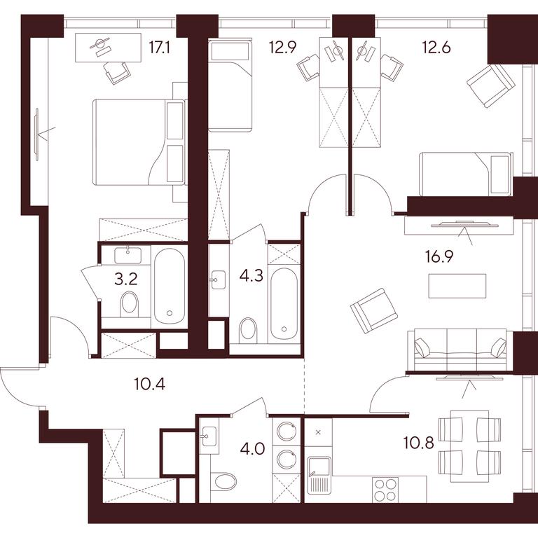 4-BD Apartment Sale, 92.2平方米 at INDY TOWERS (Indi Tauerz), Kuusinen Street, Moscow, Russia #1 4-BD Apartment Sale, 92.2平方米 at INDY TOWERS (Indi Tauerz), Kuusinen Street, Moscow, Russia #1