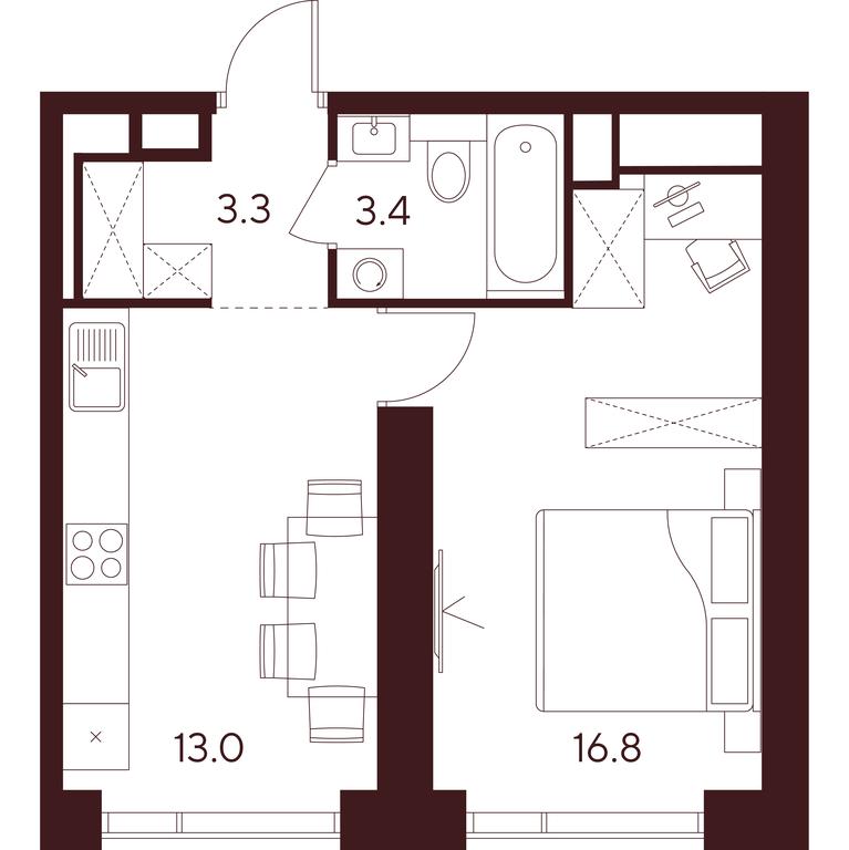 1-BD Apartment Sale, 36.5 sq. m. at INDY TOWERS (Indi Tauerz), Kuusinen Street, Moscow, Russia #1