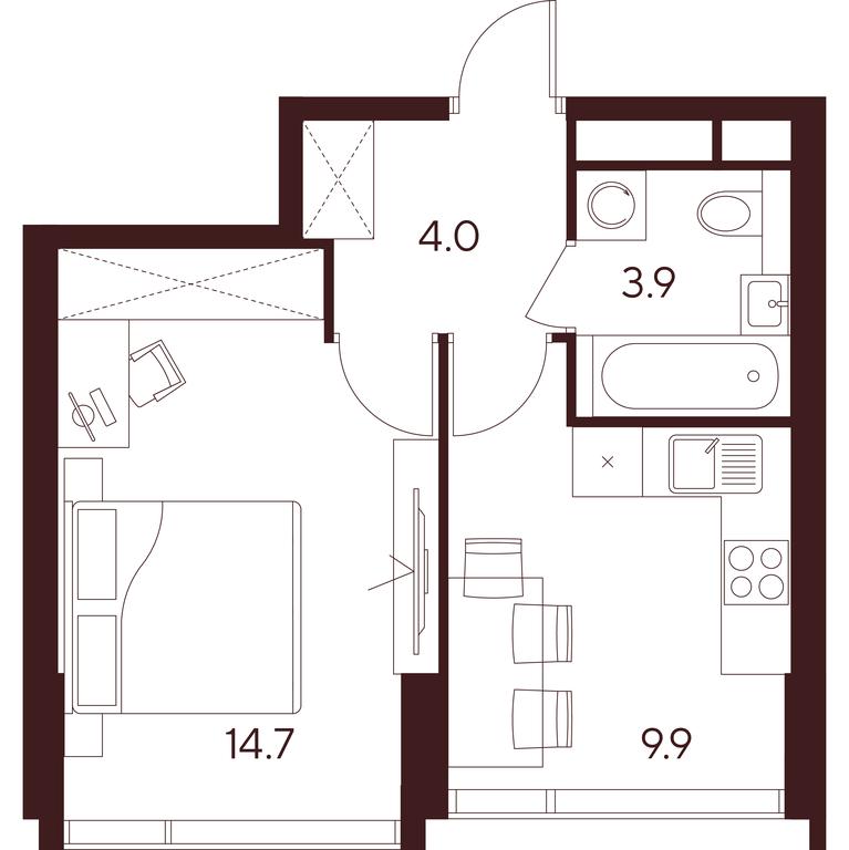 1-BD Apartment Sale, 32.5 sq. m. at INDY TOWERS (Indi Tauerz), Kuusinen Street, Moscow, Russia #1