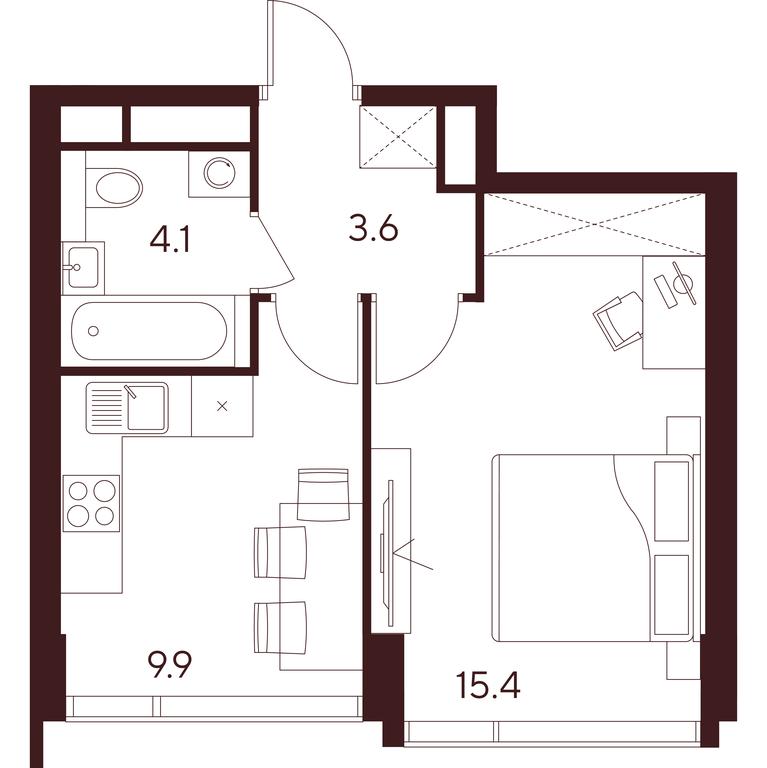 1-BD Apartment Sale, 33平方米 at INDY TOWERS (Indi Tauerz), Kuusinen Street, Moscow, Russia #1