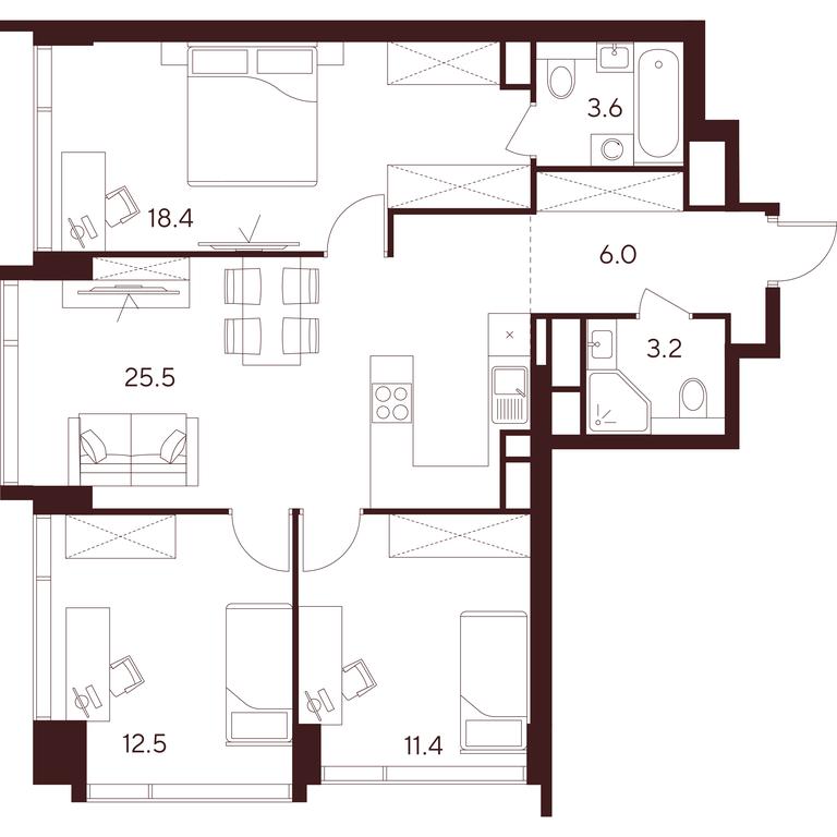 3-BD Apartment Sale, 80.6 sq. m. at INDY TOWERS (Indi Tauerz), Kuusinen Street, Moscow, Russia #1
