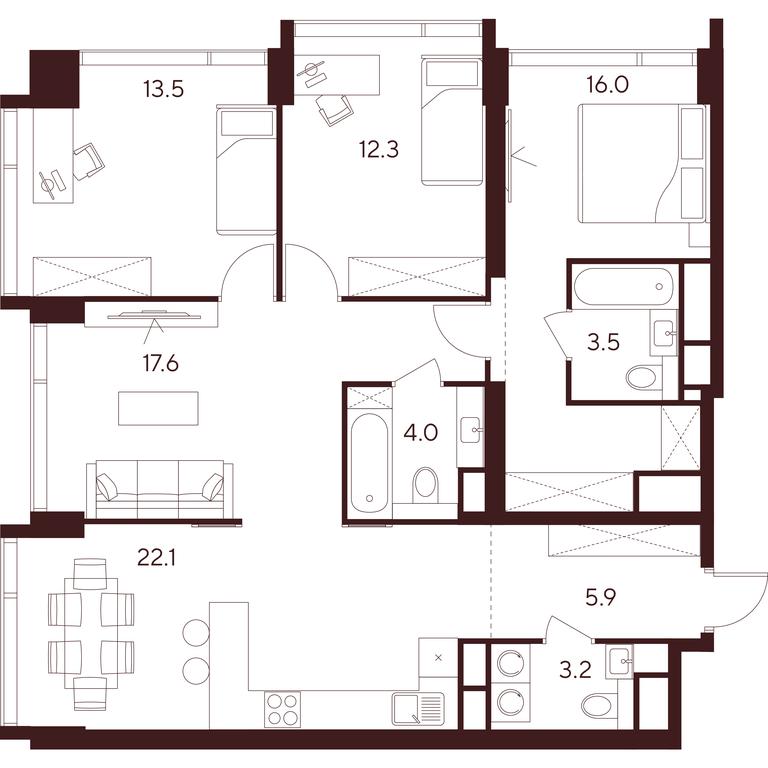 Продажа 4-комн. квартиры, 98,1 м² в ЖК «INDY TOWERS (Инди Тауэрз)», улица Куусинена, Москва, Россия #1 Продажа 4-комн. квартиры, 98,1 м² в ЖК «INDY TOWERS (Инди Тауэрз)», улица Куусинена, Москва, Россия #1