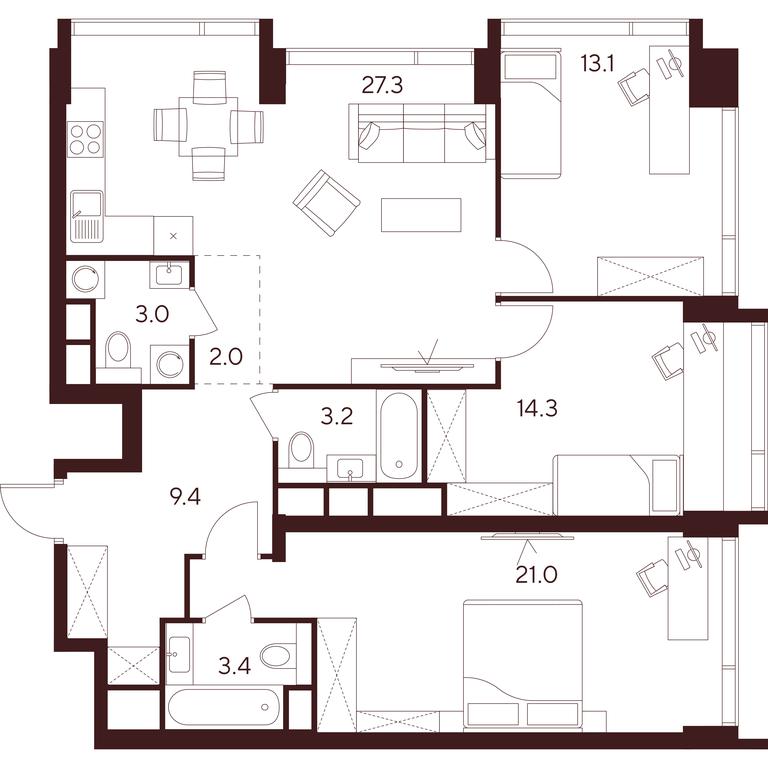 Продажа 3-комн. квартиры, 96,7 м² в ЖК «INDY TOWERS (Инди Тауэрз)», улица Куусинена, Москва, Россия #1