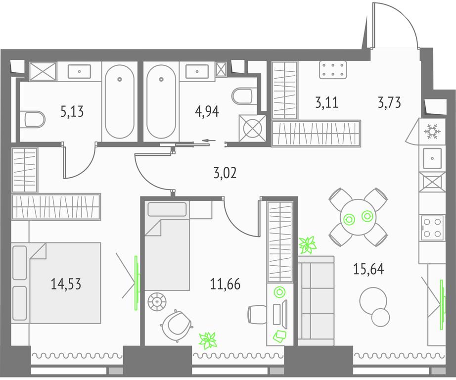 2-BD Apartment Sale, 61.76平方米 at Upside Towers, Ogorodny Drive, 4с1, Moscow, Russia #1 2-BD Apartment Sale, 61.76平方米 at Upside Towers, Ogorodny Drive, 4с1, Moscow, Russia #1