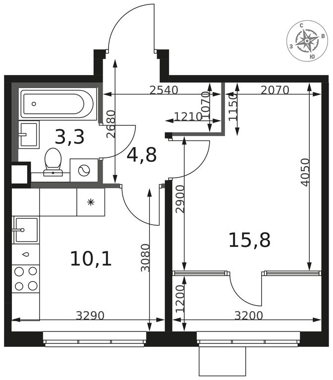 1-BD Apartment Sale, 34平方米 at 1 Himkinskij, zhiloy kompleks 1-y Khimkinskiy, kvartal Mezhdunarodny, mikrorayon Klyazma-Starbeyevo, Khimki, Moscow Region, Russia #2