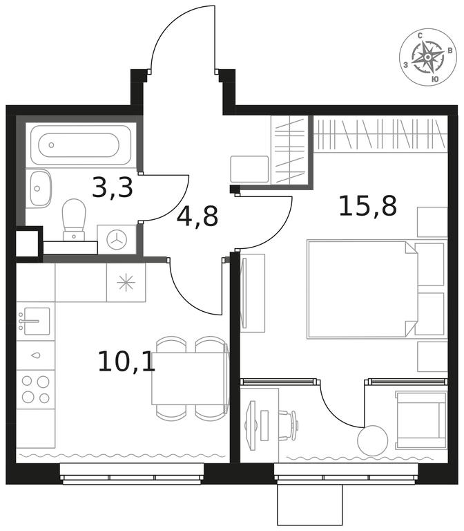 1-BD Apartment Sale, 34平方米 at 1 Himkinskij, zhiloy kompleks 1-y Khimkinskiy, kvartal Mezhdunarodny, mikrorayon Klyazma-Starbeyevo, Khimki, Moscow Region, Russia #1