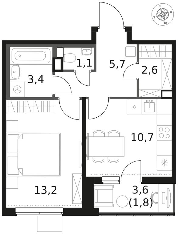 1-BD Apartment Sale, 38.5 sq. m. at 1 Himkinskij, zhiloy kompleks 1-y Khimkinskiy, kvartal Mezhdunarodny, mikrorayon Klyazma-Starbeyevo, Khimki, Moscow Region, Russia #1