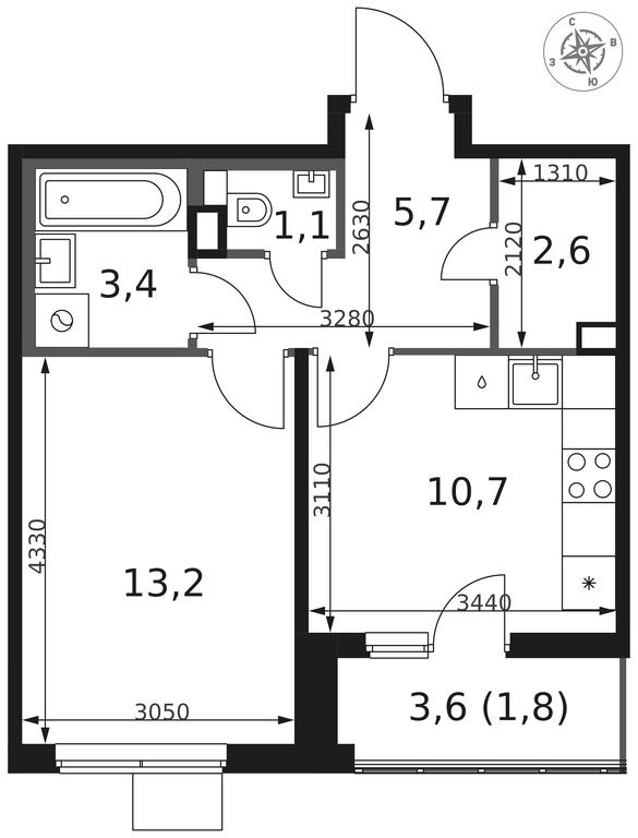 1-BD Apartment Sale, 38.5 sq. m. at 1 Himkinskij, zhiloy kompleks 1-y Khimkinskiy, kvartal Mezhdunarodny, mikrorayon Klyazma-Starbeyevo, Khimki, Moscow Region, Russia #2
