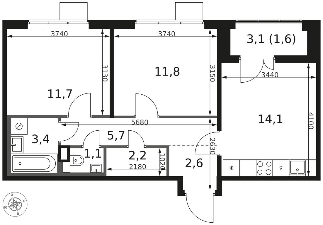 2-BD Apartment Sale, 54.2 sq. m. at 1 Himkinskij, zhiloy kompleks 1-y Khimkinskiy, kvartal Mezhdunarodny, mikrorayon Klyazma-Starbeyevo, Khimki, Moscow Region, Russia #2