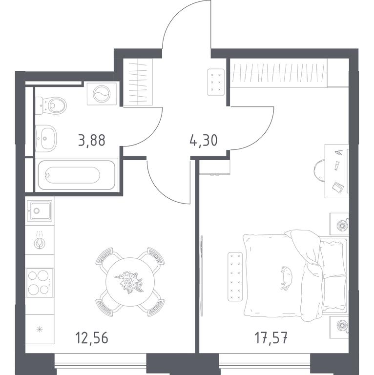 Apartment Sale, 38.31 sq. m. at Pribrezhnyi Park, Pribrezhniy Park Residential Complex, Village of Yam, Domodedovo City District, Moscow Region, Russia #1