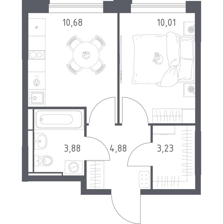 Apartment Sale, 32.68 sq. m. at Pribrezhnyi Park, Pribrezhniy Park Residential Complex, Village of Yam, Domodedovo City District, Moscow Region, Russia #1