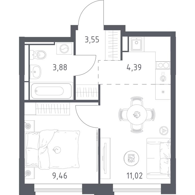 Apartment Sale, 32.3平方米 at Pribrezhnyi Park, Pribrezhniy Park Residential Complex, Village of Yam, Domodedovo City District, Moscow Region, Russia #1