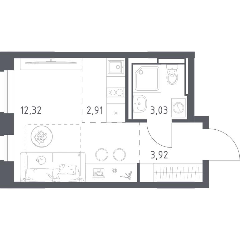 Apartment Sale, 22.18平方米 at Pribrezhnyi Park, Pribrezhniy Park Residential Complex, Village of Yam, Domodedovo City District, Moscow Region, Russia #1