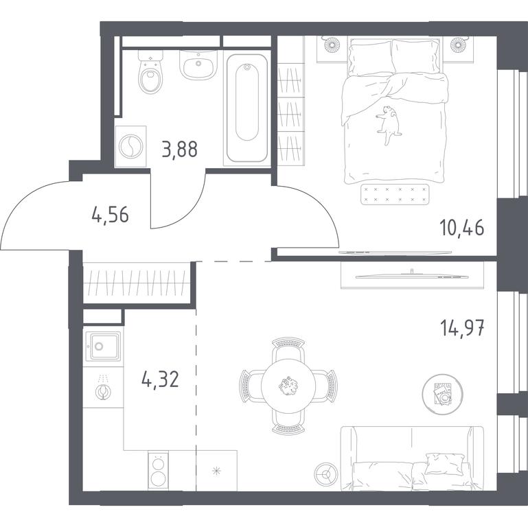 Apartment Sale, 38.19 sq. m. at Pribrezhnyi Park, Pribrezhniy Park Residential Complex, Village of Yam, Domodedovo City District, Moscow Region, Russia #1