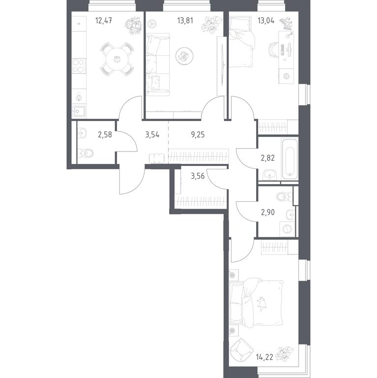 2-BD Apartment Sale, 78.19 sq. m. at Pribrezhnyi Park, Pribrezhniy Park Residential Complex, Village of Yam, Domodedovo City District, Moscow Region, Russia #1