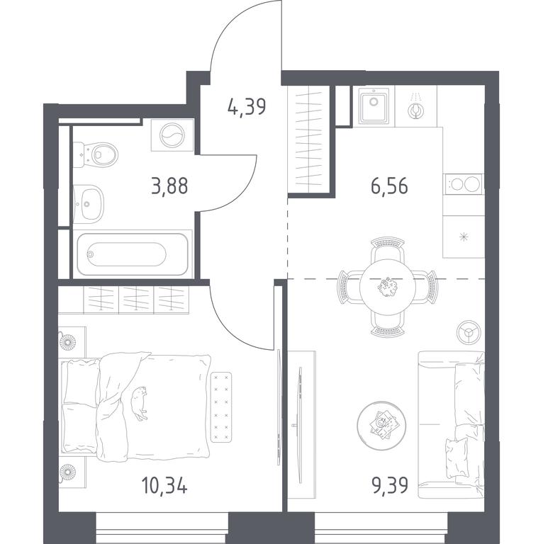Apartment Sale, 34.56 sq. m. at Pribrezhnyi Park, Pribrezhniy Park Residential Complex, Village of Yam, Domodedovo City District, Moscow Region, Russia #1