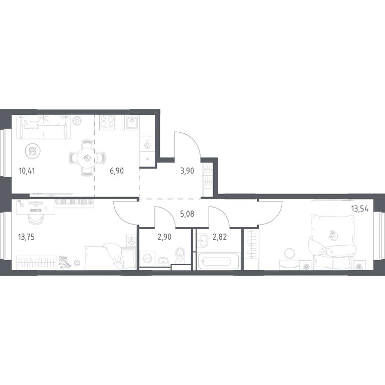 1-BD Apartment Sale, 59.3 sq. m. at Pribrezhnyi Park, Pribrezhniy Park Residential Complex, Village of Yam, Domodedovo City District, Moscow Region, Russia #1
