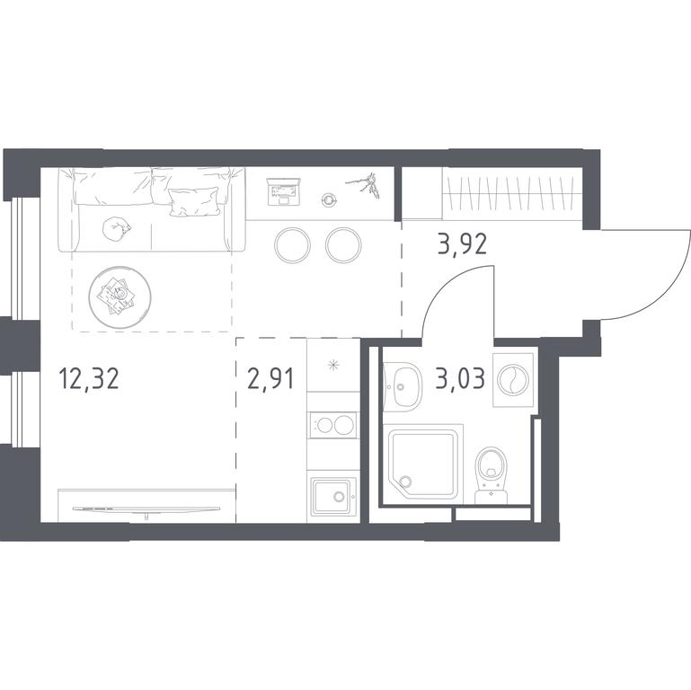 Apartment Sale, 22.18 sq. m. at Pribrezhnyi Park, Pribrezhniy Park Residential Complex, Village of Yam, Domodedovo City District, Moscow Region, Russia #1