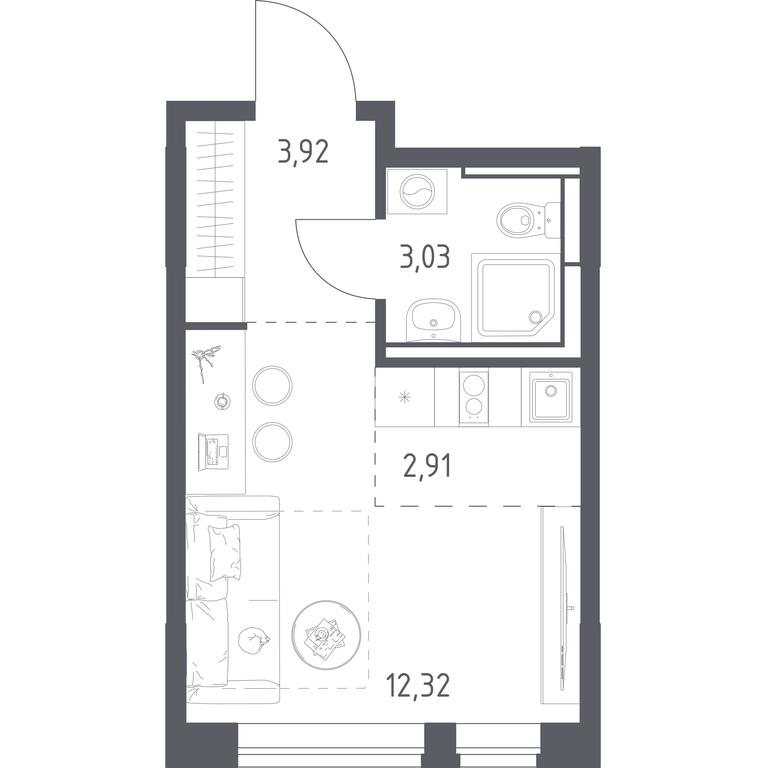 Apartment Sale, 22.18 sq. m. at Pribrezhnyi Park, Pribrezhniy Park Residential Complex, Village of Yam, Domodedovo City District, Moscow Region, Russia #1